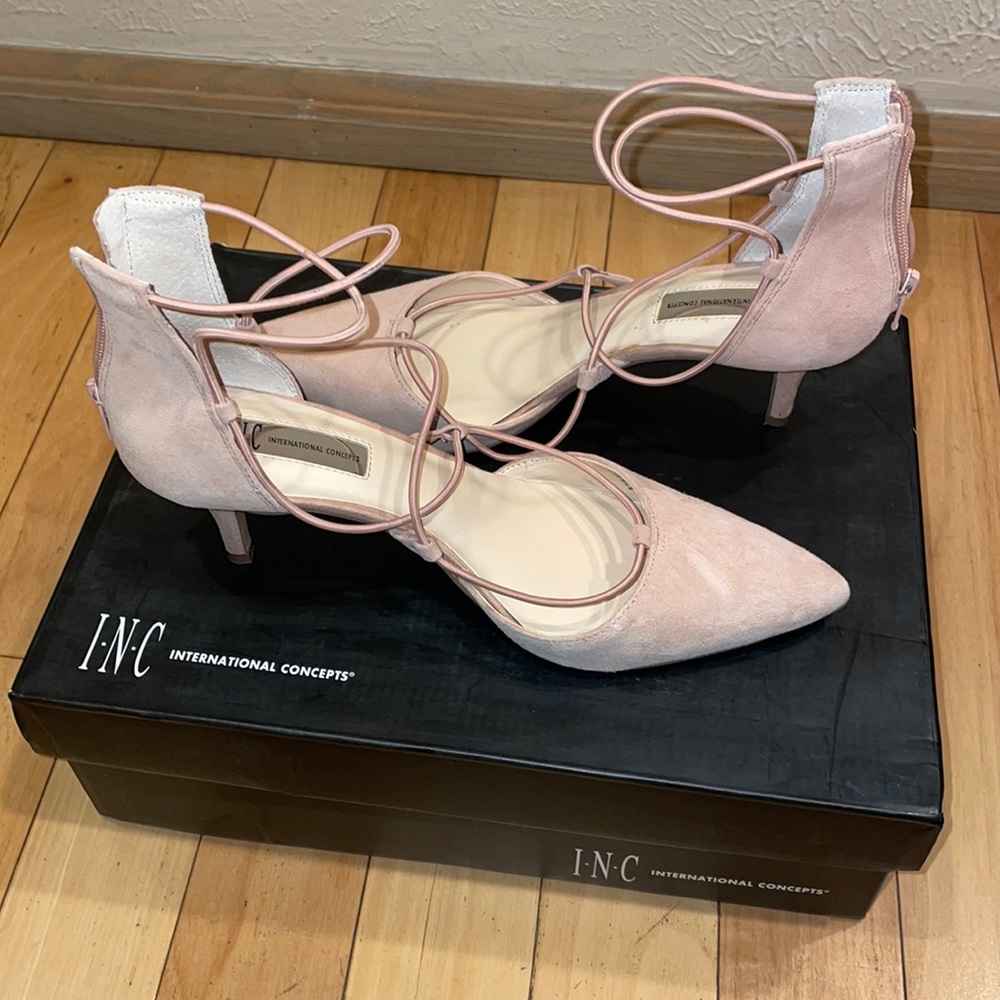 INC Pink Suede Strap Heels